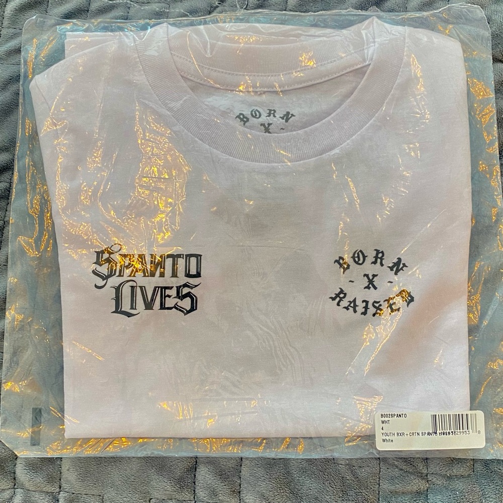 NWT Born X Raised Spanto Lives White T-Shirt Youth 4